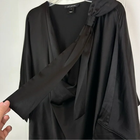 St. John Silk Black Drape Bow Blouse Top Sz S - Picture 6 of 11